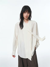 Women's Textured Shirt with Flowing Neck Tie
